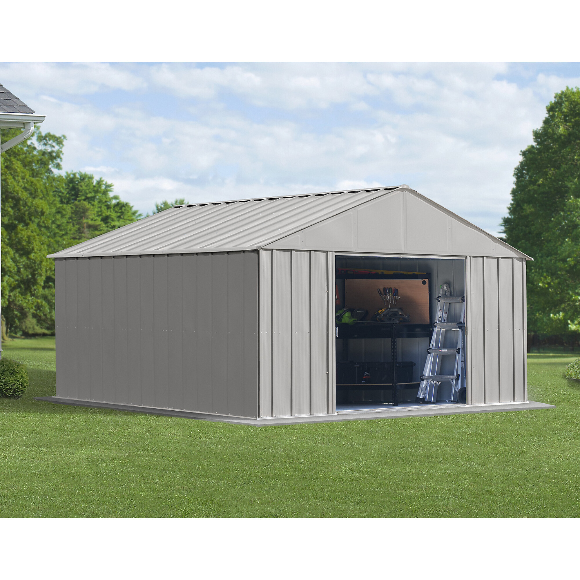 Arrow Storage Products, Classic Metal Shed, 12 x 12 Flute Grey, Length 12 ft, Width 12 ft, Model# CLG1212FG